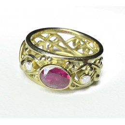 bague or 18 ct Rubis et...