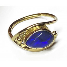 bague or 18  ct et opale bleue