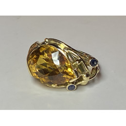 Bague citrine et saphirs or...